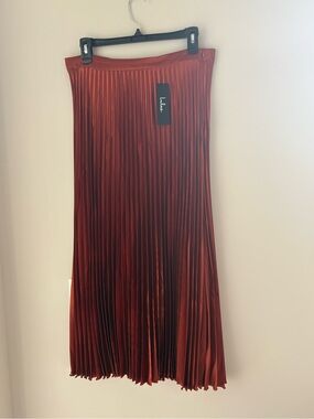 Lulu's Burnt Orange Satin Pleated Midi Skirt